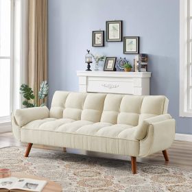 Mid-Century Modern Sleeper Sofa Bed in Beige Linen Polyester Tufted Upholstery