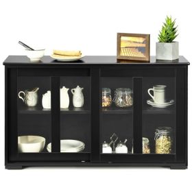 Black Wood Buffet Kitchen Dining Sideboard Storage Cabinet w/ Glass Sliding Door