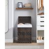 Brown PP Rattan 24-Gal Laundry Hamper Basket w/ 2-Compartment Washable Liner Bag