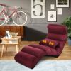 Folding Multi-Position Sofa Bed Lounger Chair with Massage Pillow in Dark Red