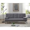 Modern Futon Sleep Sofa Bed Couch in Grey Faux Leather with Cup Holder