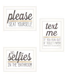 "Toilet Humor Collection" 3-Piece Vignette By Marla Rae, Ready to Hang Framed Print, White Frame