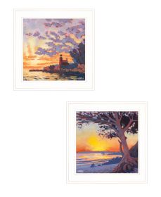 "Carmel Beach & Lighthouse" 2-Piece Vignette by Jim Musial, Ready to Hang Framed Print, White Frame