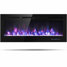 50 Inch Recessed Electric Insert Wall Mounted Fireplace with Adjustable Brightness