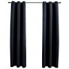 Blackout Curtains with Rings 2 pcs Black 37"x63" Fabric