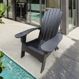 Outdoor or indoor Wood Adirondack chair with an hole to hold umbrella on the arm ,Black