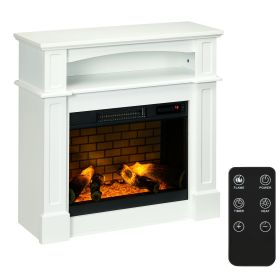 32" Electric Fireplace with Mantel, Freestanding Heater with LED Log Flame, Shelf and Remote Control, 700W/1400W, White