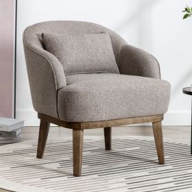 Modern Mid-Century Armchair Accent Chair with Pillow and Solid Wood leg, Tan