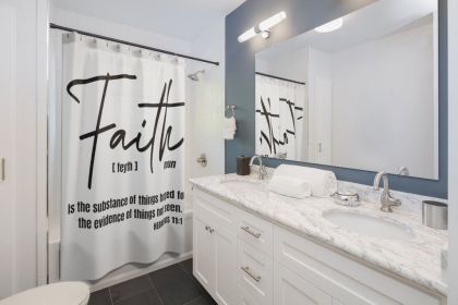 Fabric Shower Curtain, Faith - The Substance Of Things Hoped For - White W/black