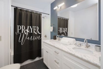 Fabric Shower Curtain - Black, Prayer Warrior Print - Sc11162