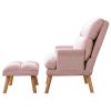 Contemporary Elegance Accent Chair with Footrest, For Relaxing, Arm Rest, Wood, Pink