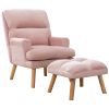 Contemporary Elegance Accent Chair with Footrest, For Relaxing, Arm Rest, Wood, Pink