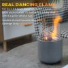 Tabletop Fireplace, Mini Concrete Ethanol Fire Bowl with Lid, Burns up with Liquid Alcohol and Solid Tablet Alcohol, Light Grey