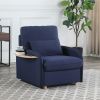 Huckleberry Blue Linen Accent Chair with Storage Ottoman and Folding Side Table