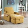 Huckleberry Yellow Linen Accent Chair with Storage Ottoman and Folding Side Table