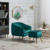 Accent Chair with Ottoman; Modern Tufted Barrel Chair Ottoman Set for Living Room Bedroom; Golden Finished; Green