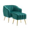 Accent Chair with Ottoman; Modern Tufted Barrel Chair Ottoman Set for Living Room Bedroom; Golden Finished; Green