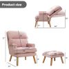 Contemporary Elegance Accent Chair with Footrest, For Relaxing, Arm Rest, Wood, Pink