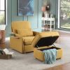 Huckleberry Yellow Linen Accent Chair with Storage Ottoman and Folding Side Table