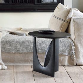 Round Solid Wood Side Table Geometric Designer Corner Table Black Bedside Table (Option: Charcoal Black)